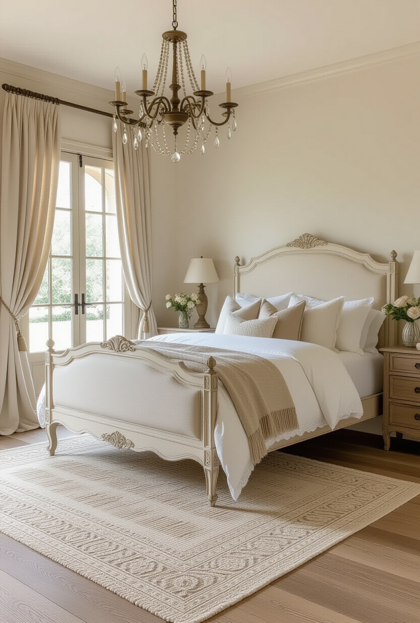 French Country Cream and Beige Bedroom