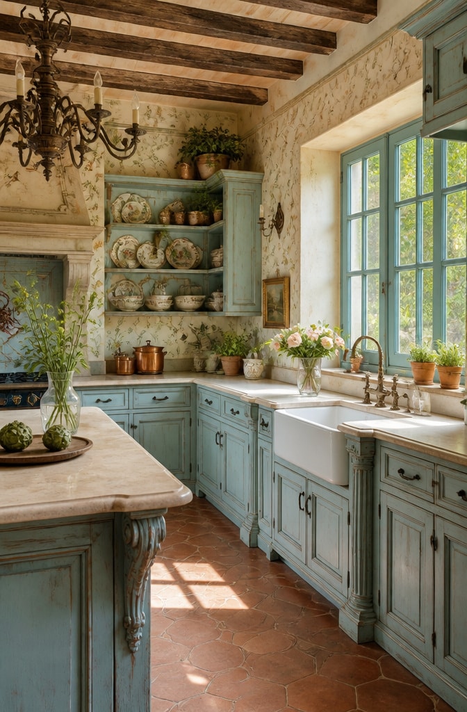 French Country Duck Egg Blue Kitchen