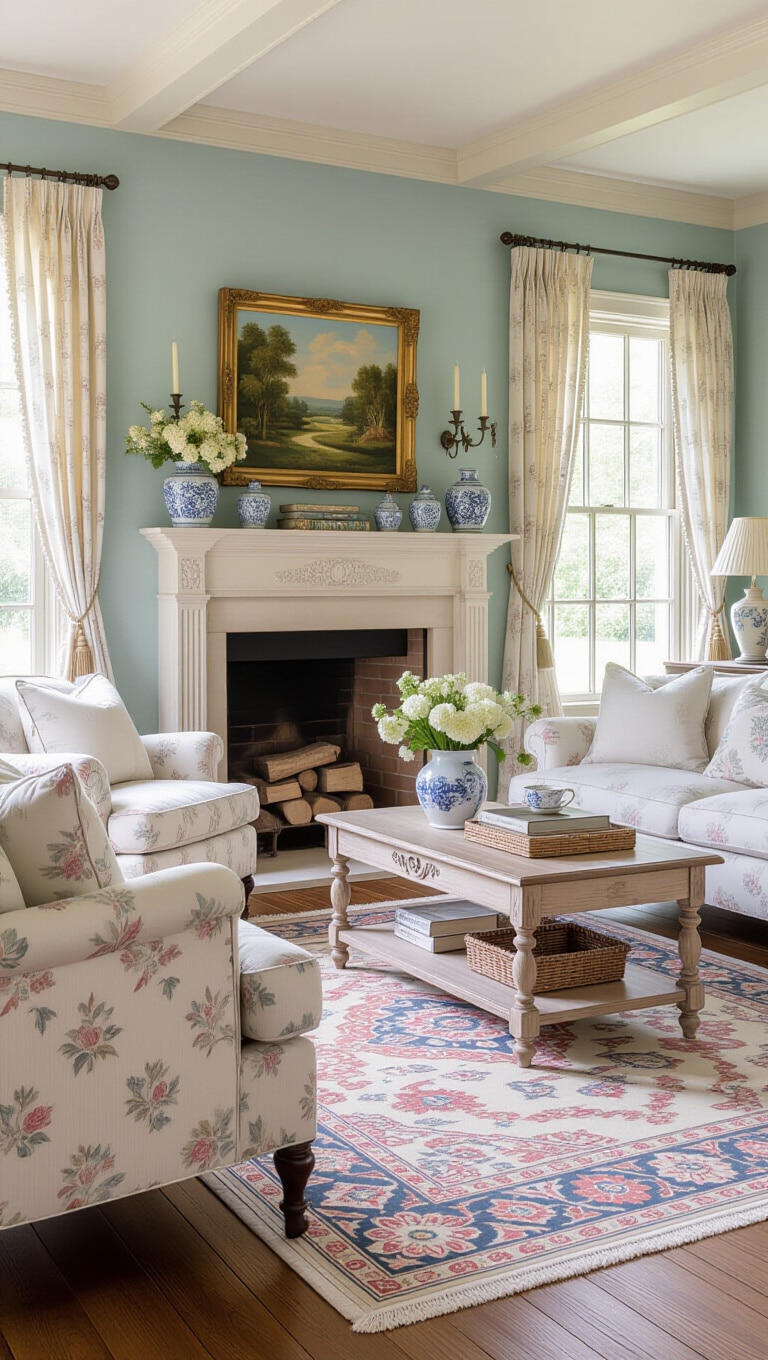 French Country Duck Egg Blue Living Room