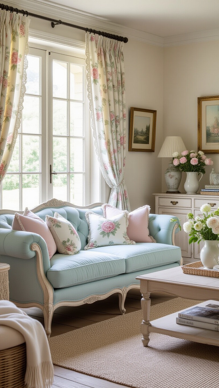French Country Light Blue Couch Living Room