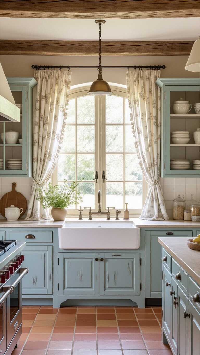 French Country Sky Blue Kitchen