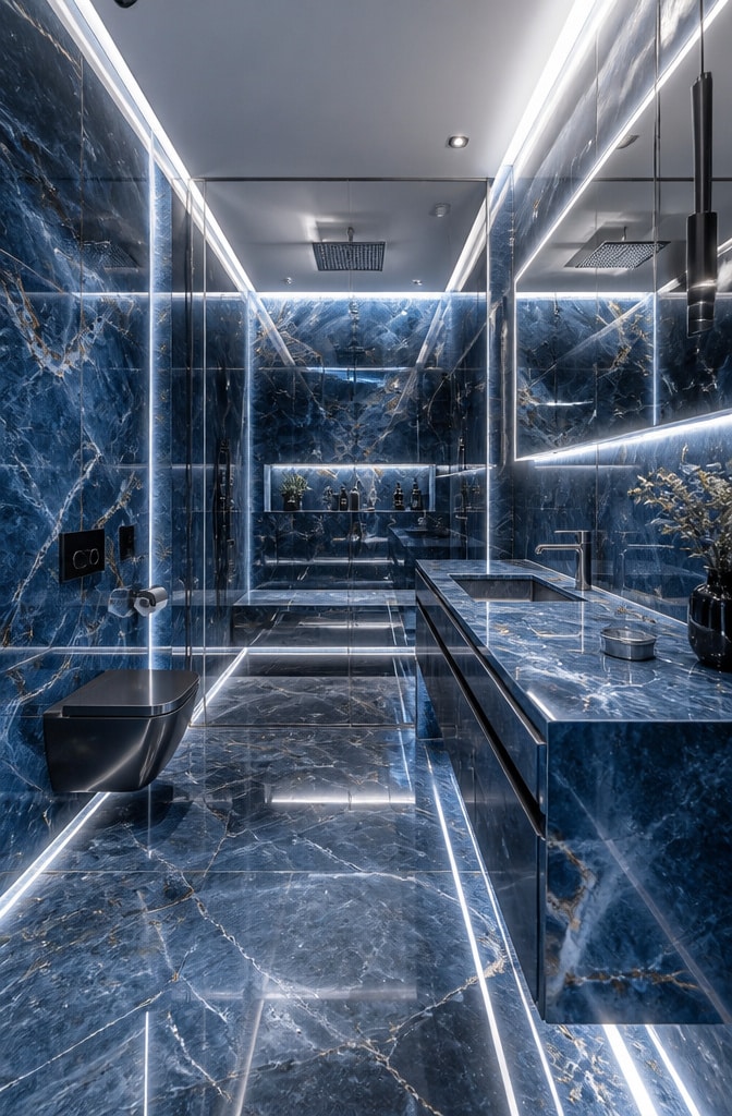 Futuristic Blue Marble Bathroom Design