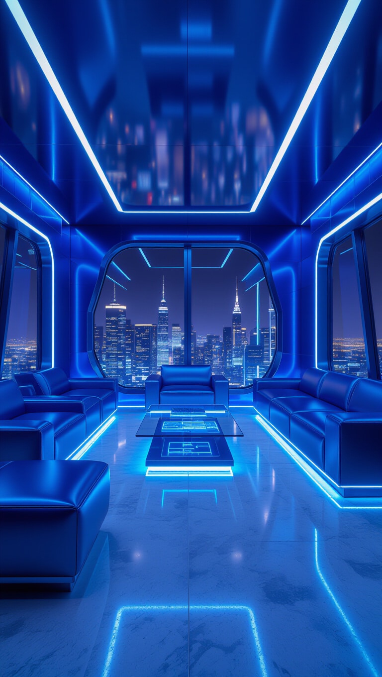 Futuristic Blue Metallic Living Room
