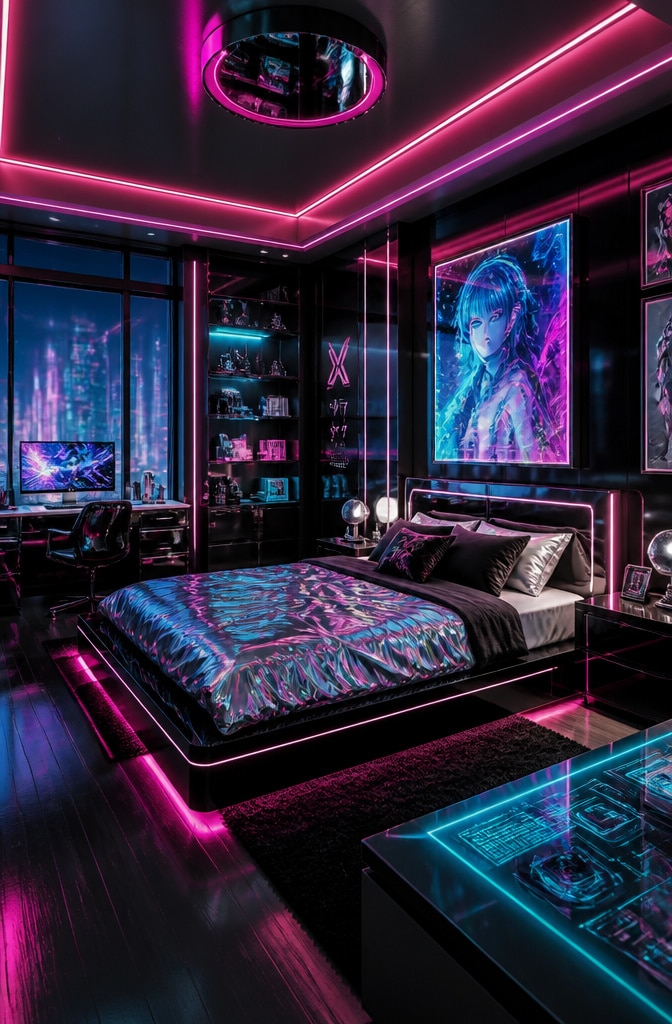 Futuristic Neon Cyberpunk Bedroom