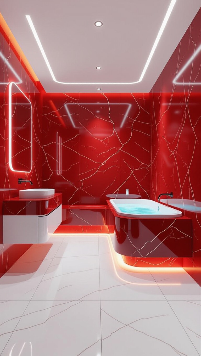 Futuristic Red Marble Bathroom