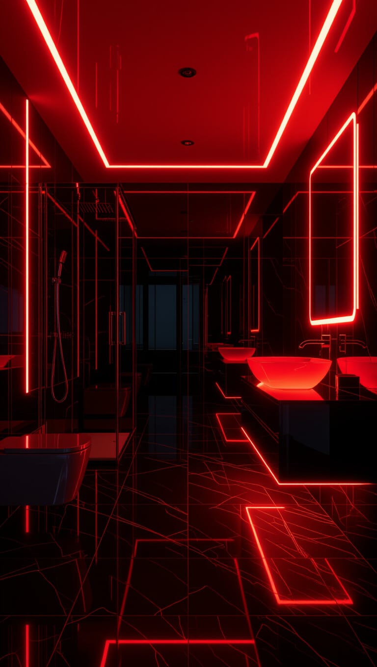 Futuristic Red Neon Bathroom