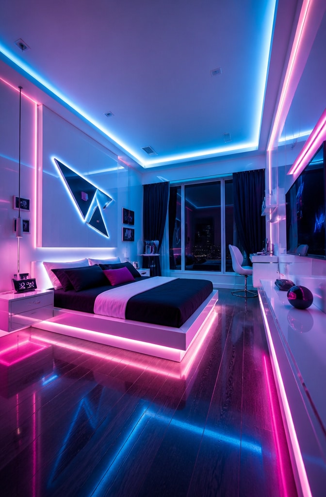 Futuristic Sleek Neon Accent Bedroom