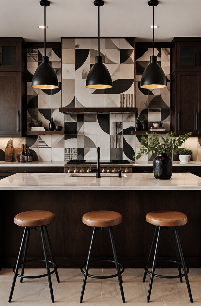 Geometric Patterned Ceramic Tile Backsplash