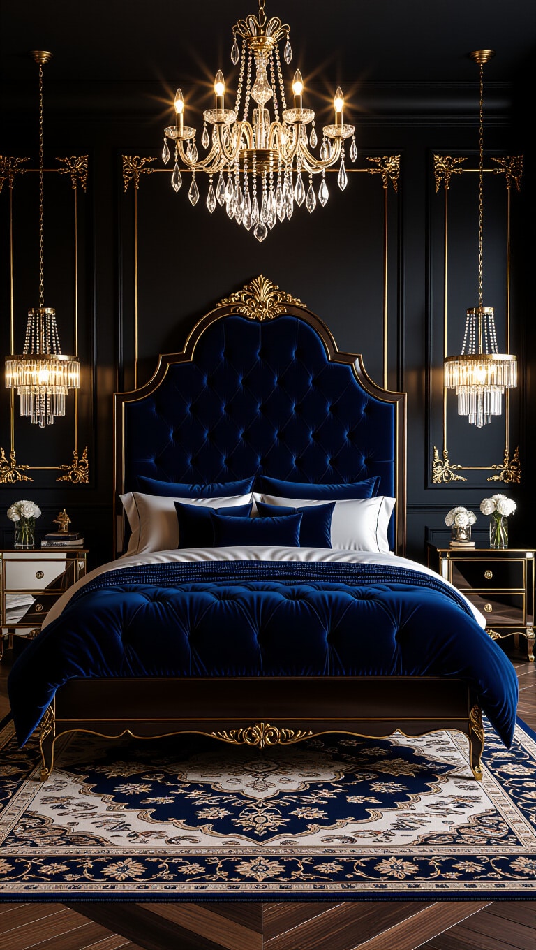 Glam Hollywood Regency Dark Brown Bed Frame Bedroom