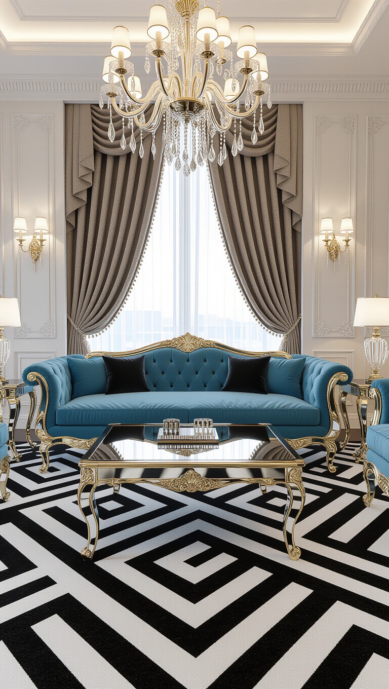 Glam Hollywood Regency Light Blue Couch Living Room