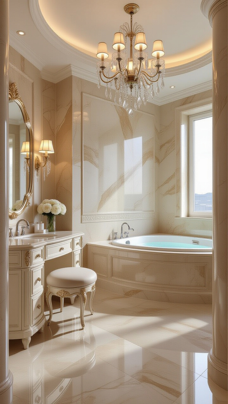 Glamorous Beige Marble Bathroom Suite