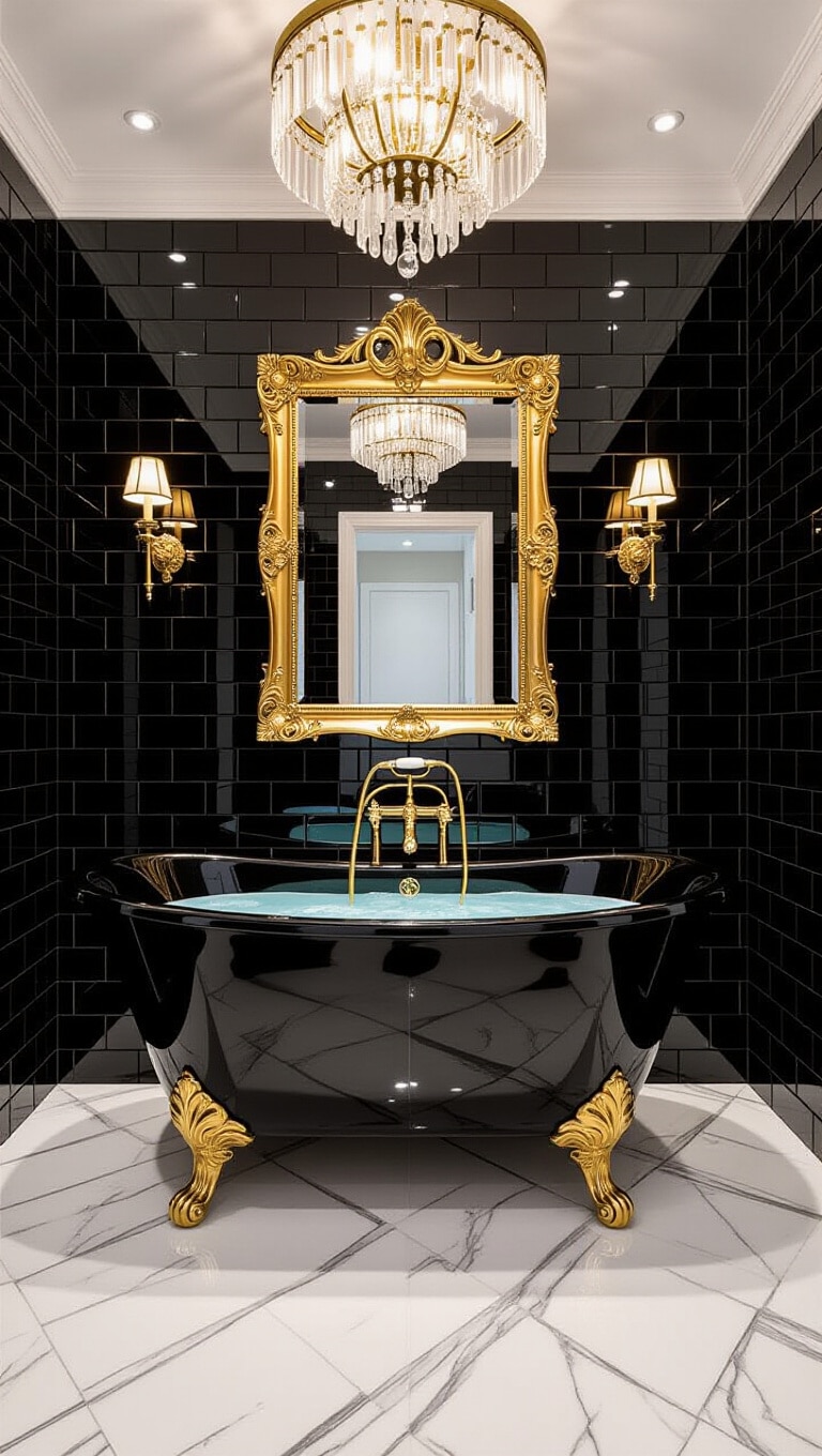 Glamorous Black and Gold Bathroom Retreat