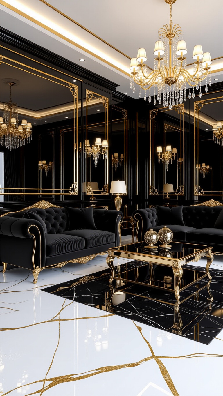 Glamorous Black and Gold Living Room