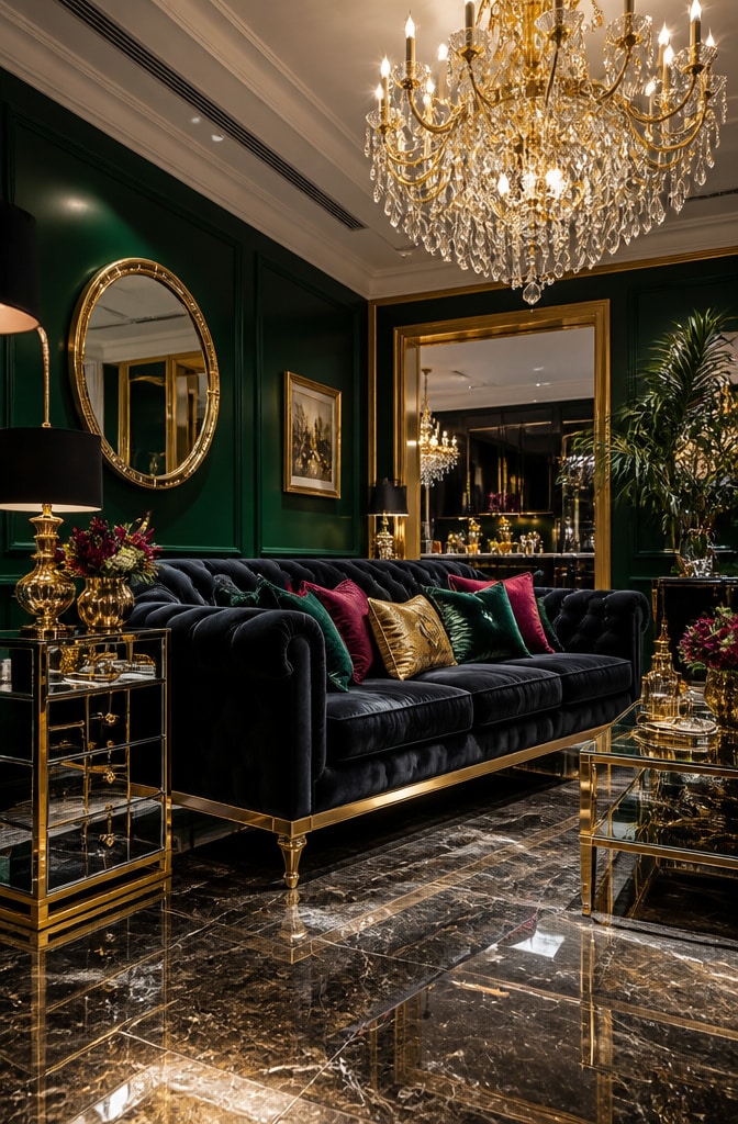 Glamorous Black Velvet Sofa Living Room