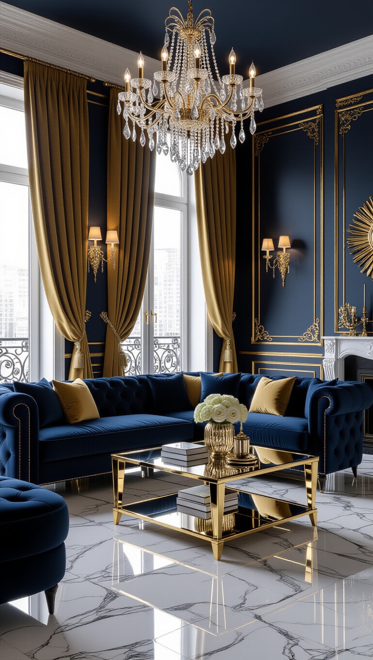Glamorous Dark Blue Living Room