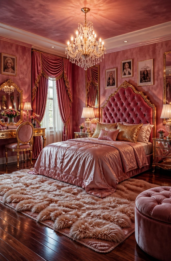 Glamorous Hollywood Pink Velvet Bedroom