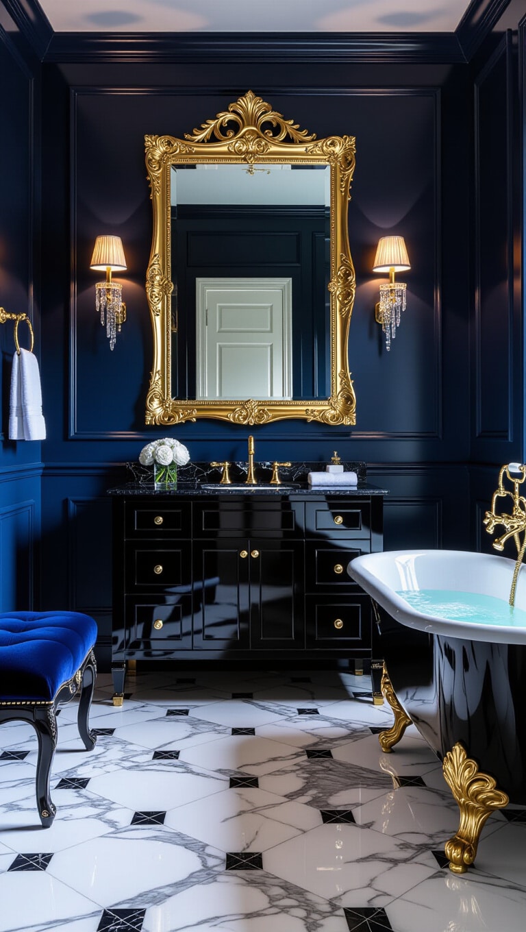 Glamorous Hollywood Regency Guest Bathroom
