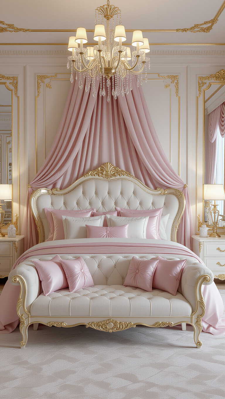 Glamorous Hollywood Regency Pink and White Bedroom