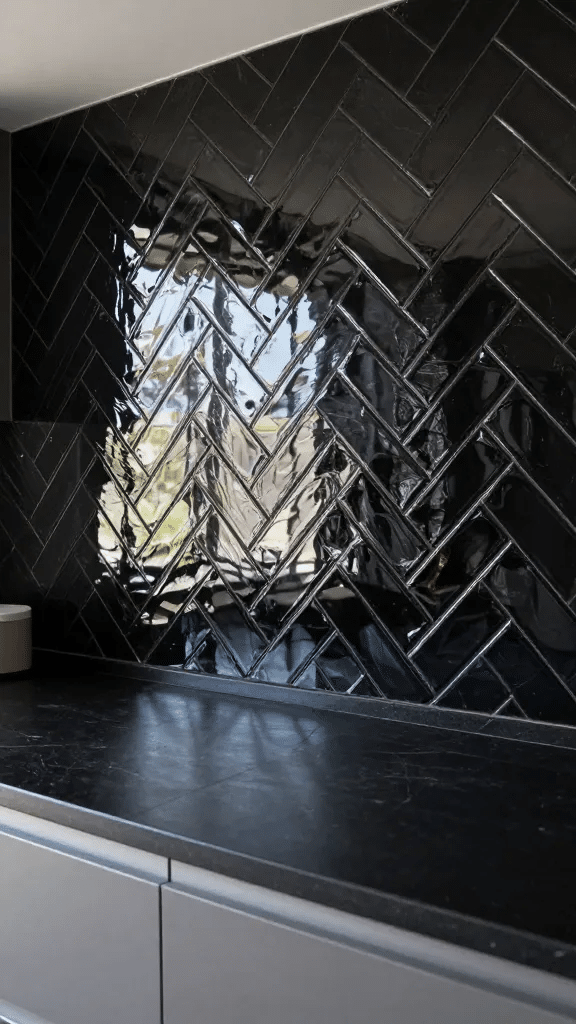 Glossy Black High-Contrast Tiles
