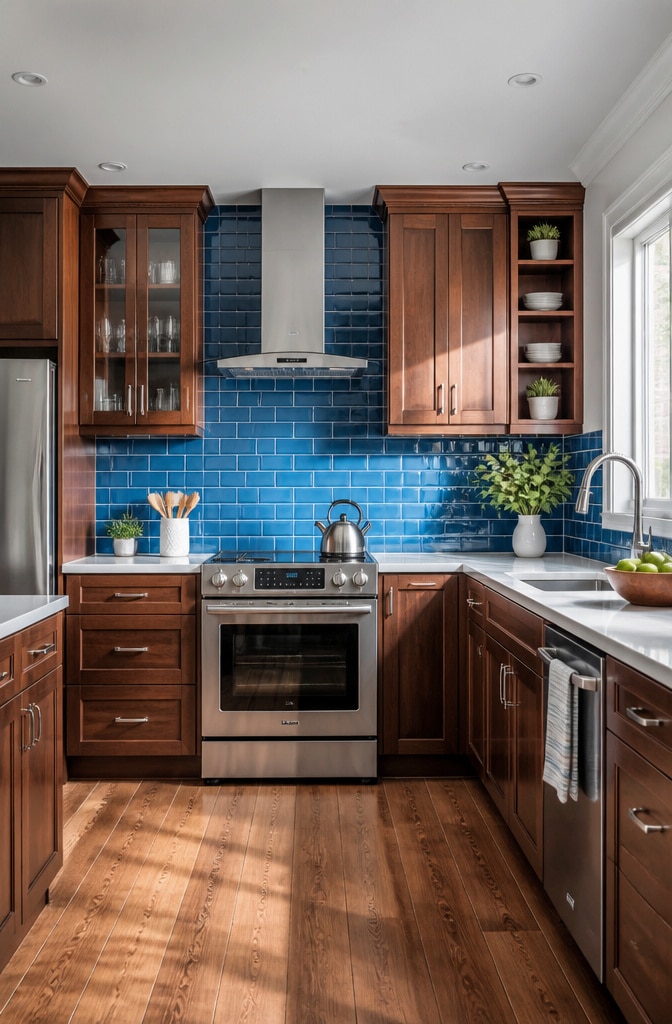 Glossy Blue Glass Tile Backsplash