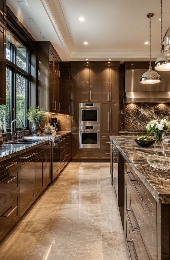 Glossy Chocolate Brown Kitchen Cabinets