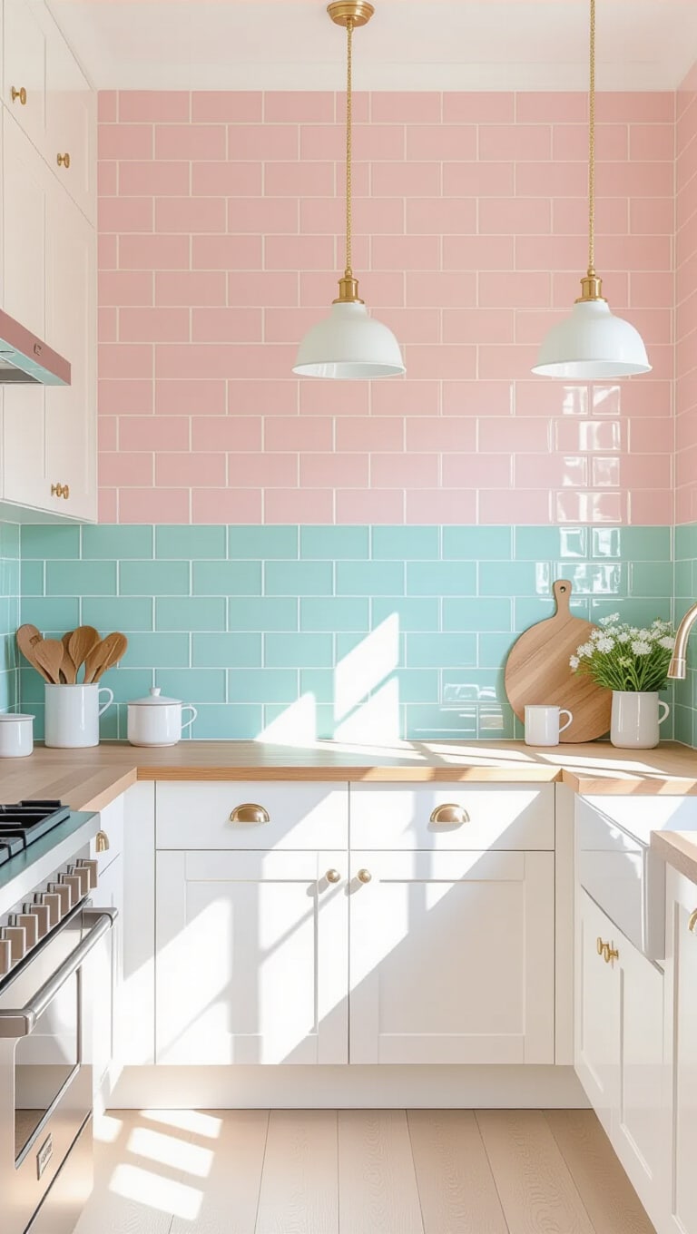 Glossy Pastel Subway Kitchen Tiles