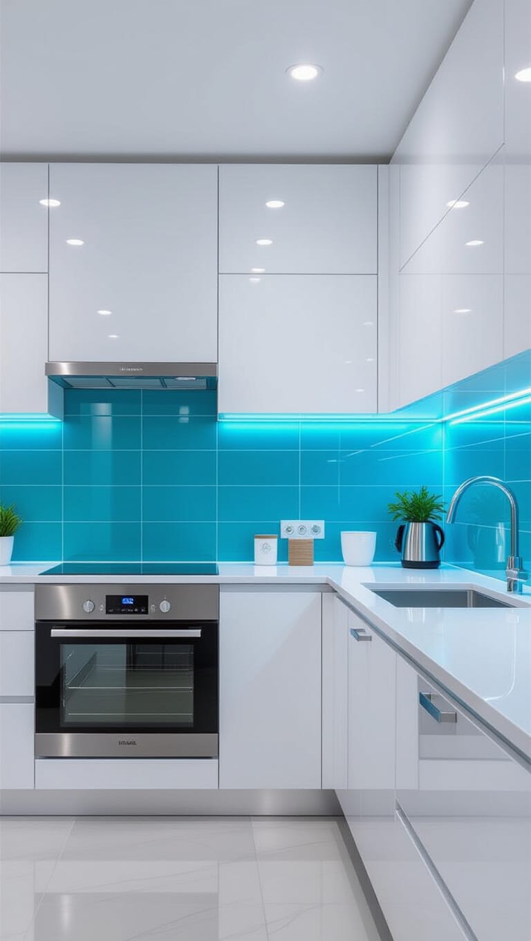 Glossy Turquoise Modern Minimalist Kitchen Tiles