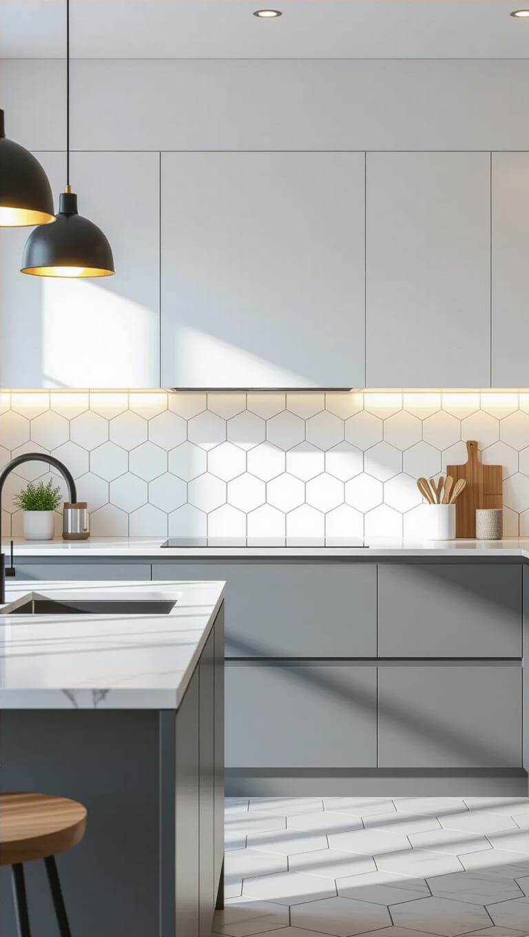 Glossy White Hexagonal Kitchen Tiles