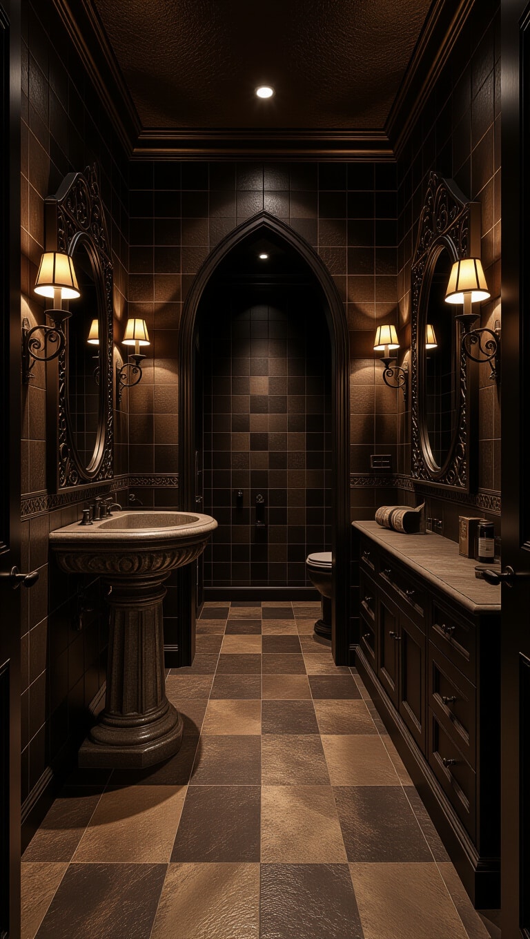Gothic Dark Brown Tile Bathroom Drama