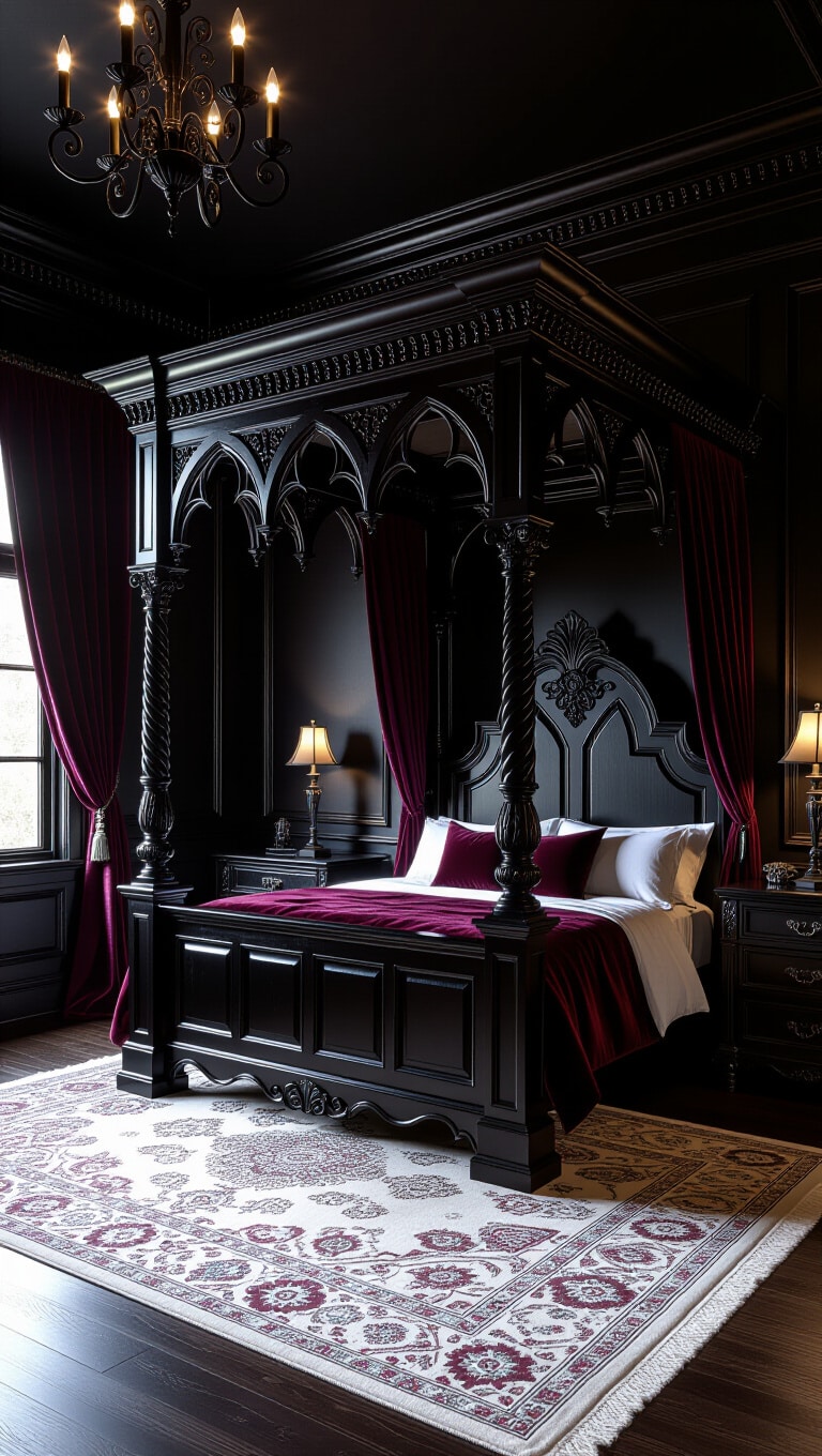 Gothic Dark Wood Dramatic Bedroom
