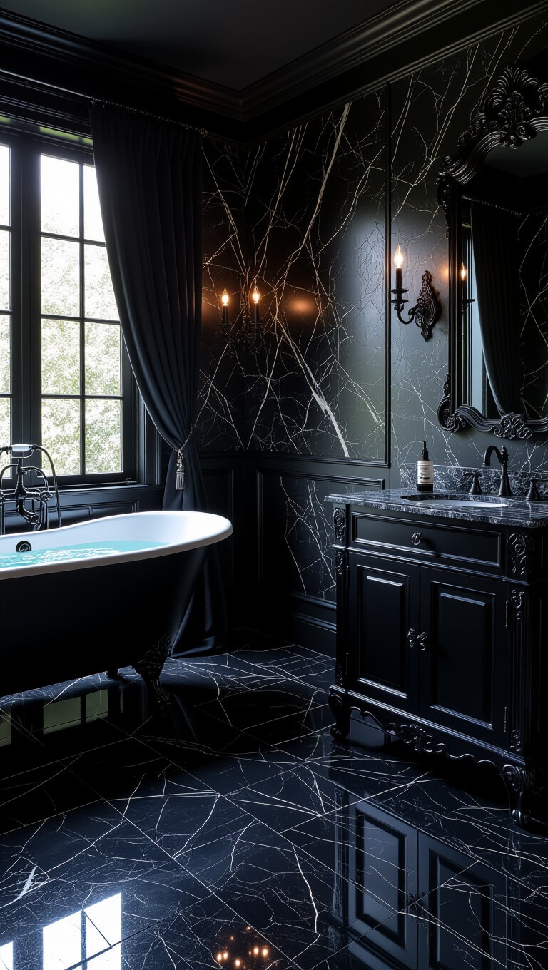 Gothic Elegance Dark Marble Bathroom