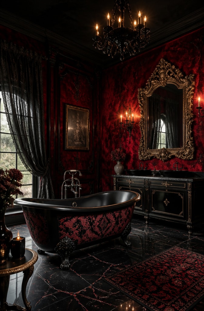 Gothic Red Velvet Bathroom