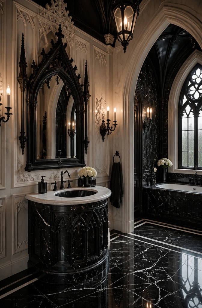 Gothic Revival Black and White Marble Bathroom