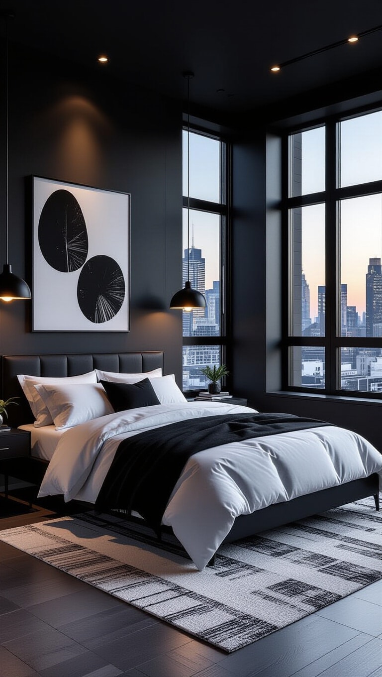High-Contrast Urban Chic Bedroom