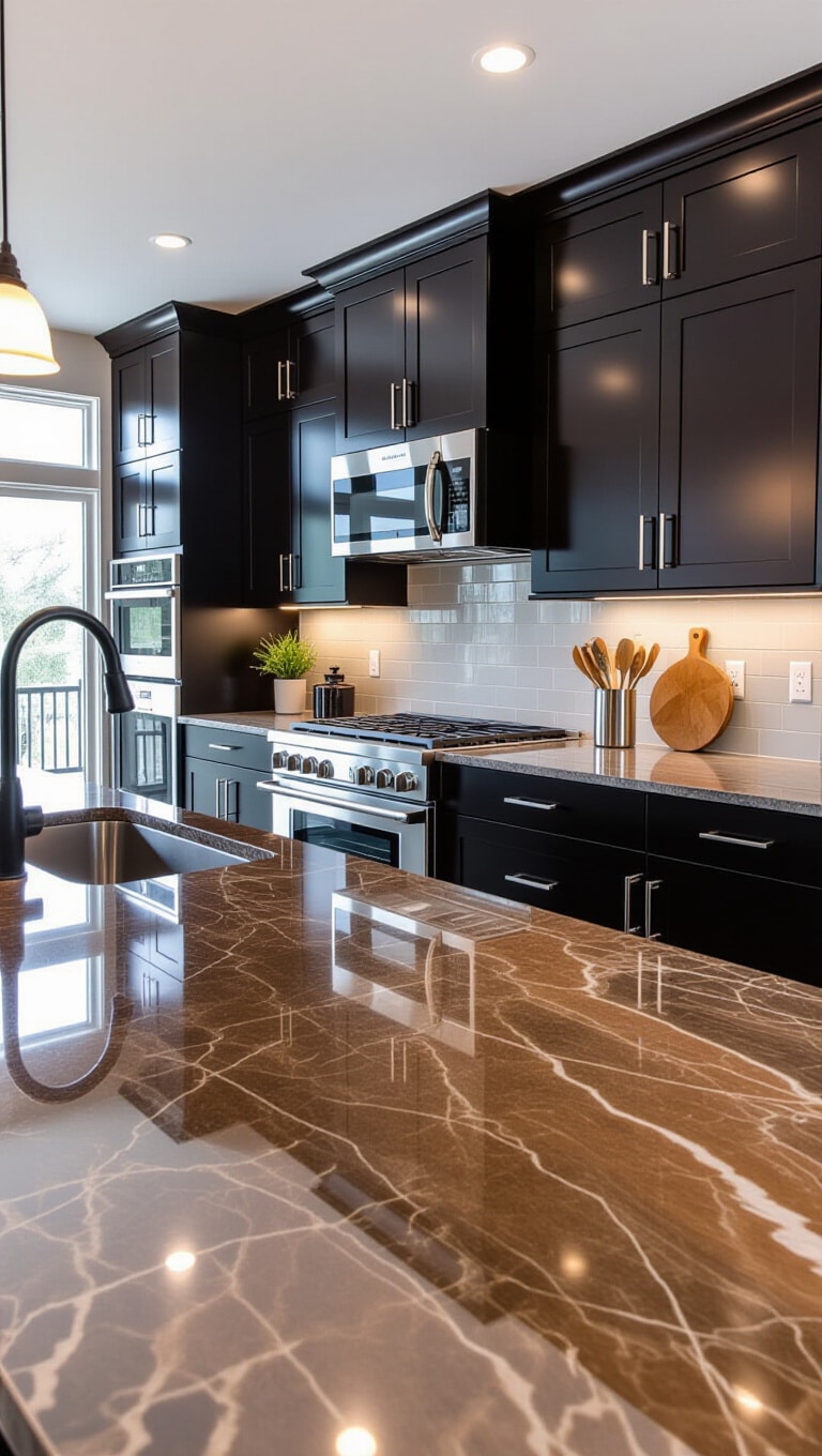 High-Gloss Baltic Brown Granite Kitchen