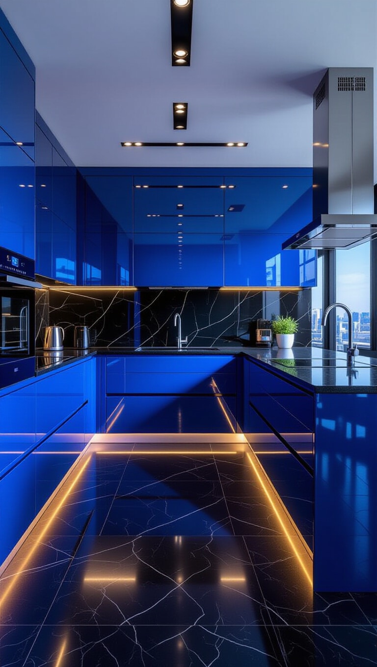 High-Gloss Electric Blue Kitchen