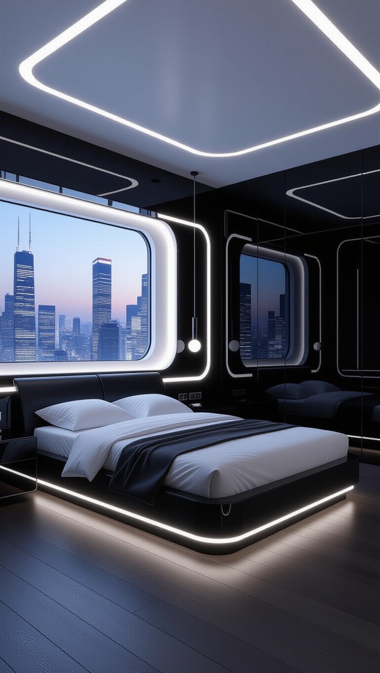 High-Tech Futuristic Black and White Bedroom