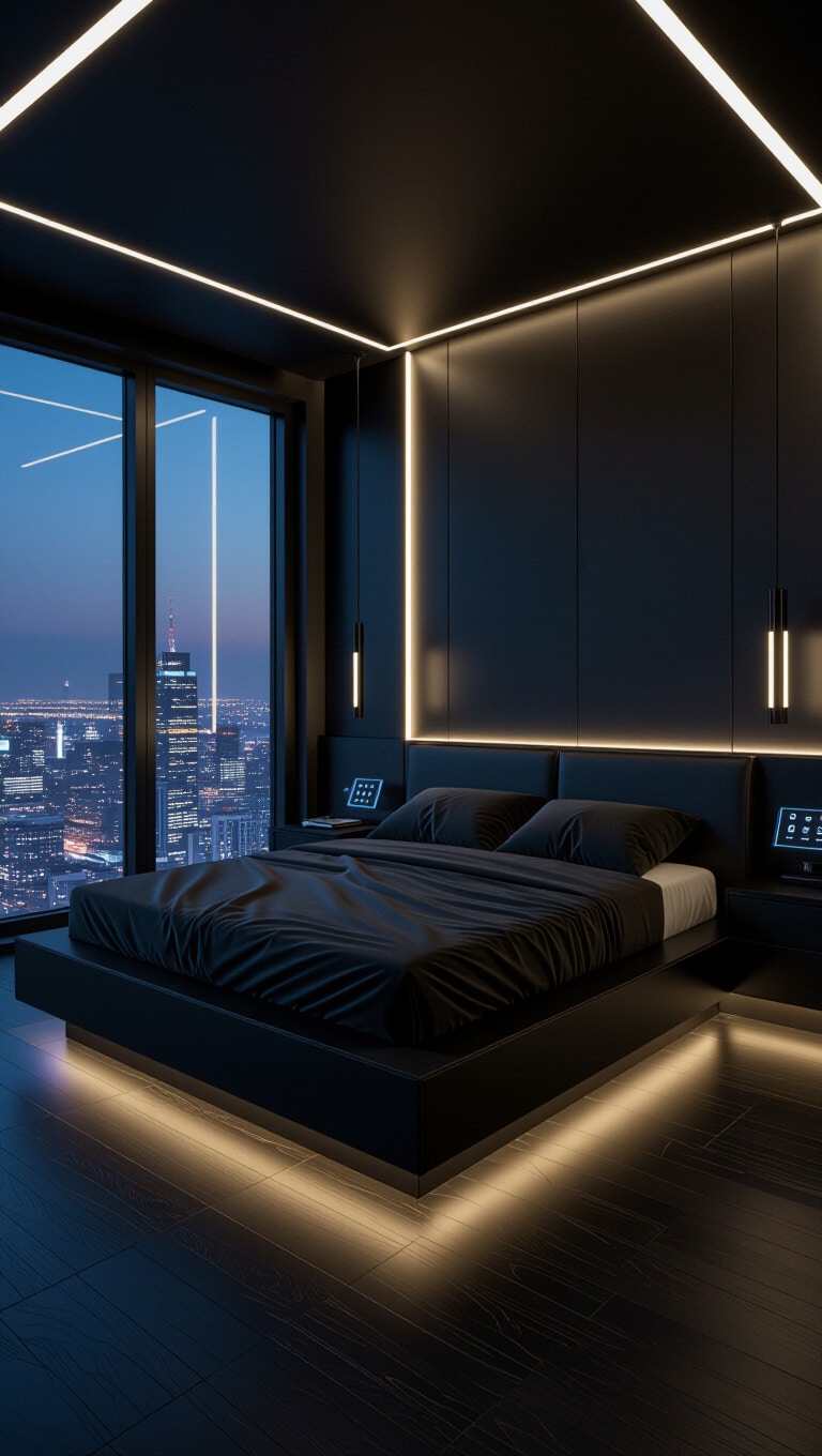 High-Tech Futuristic Black Bedroom
