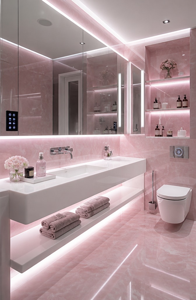 High-Tech Pink Marble Futuristic Bathroom