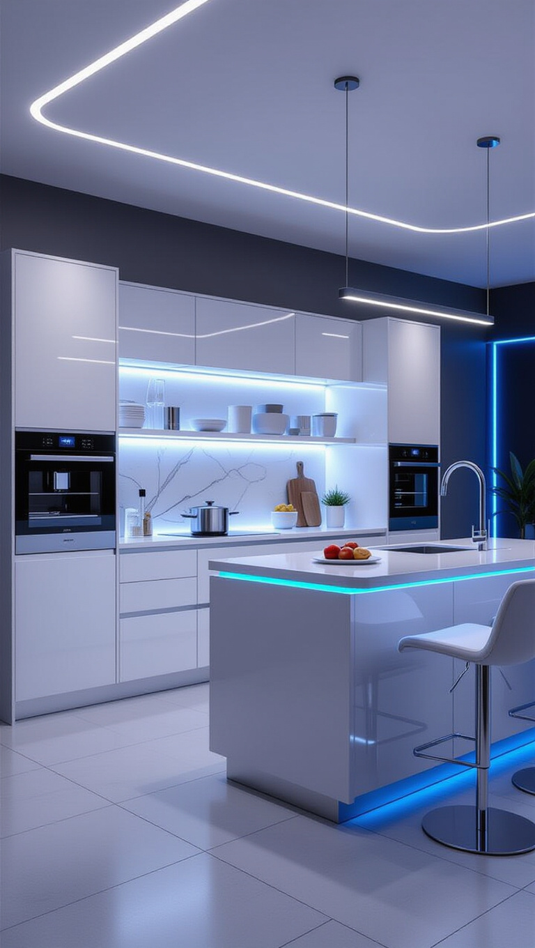 High-Tech Smart Blue and White Kitchen
