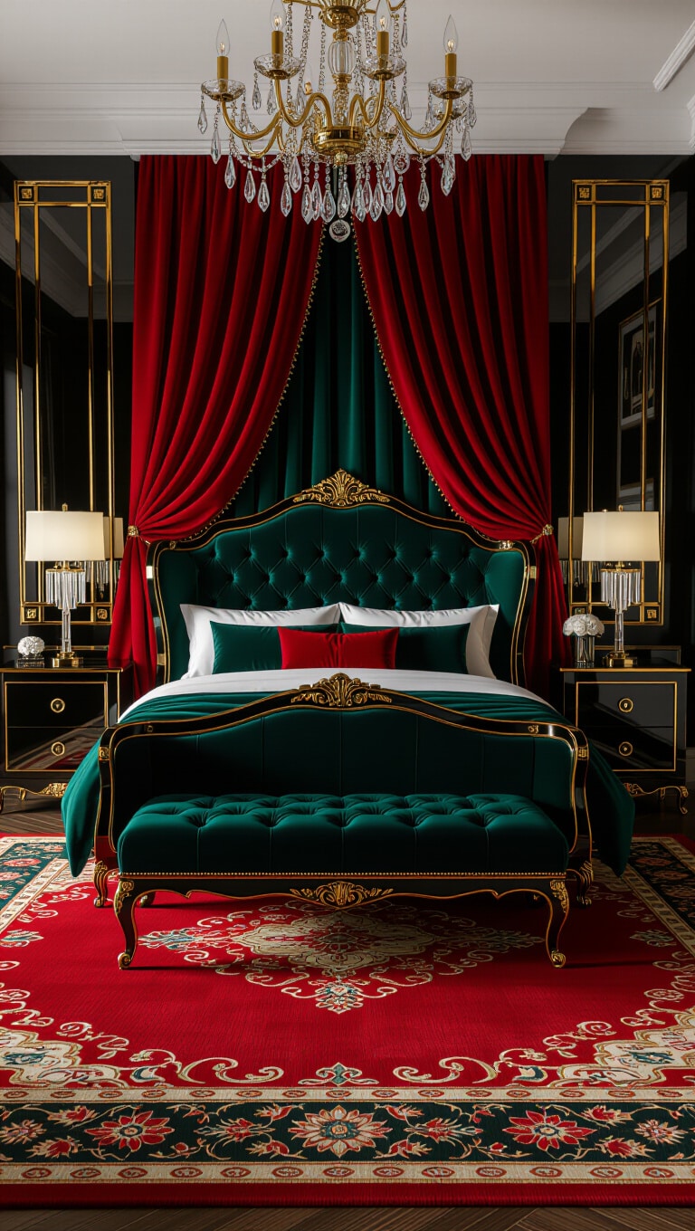 Hollywood Regency Red Rug Bedroom