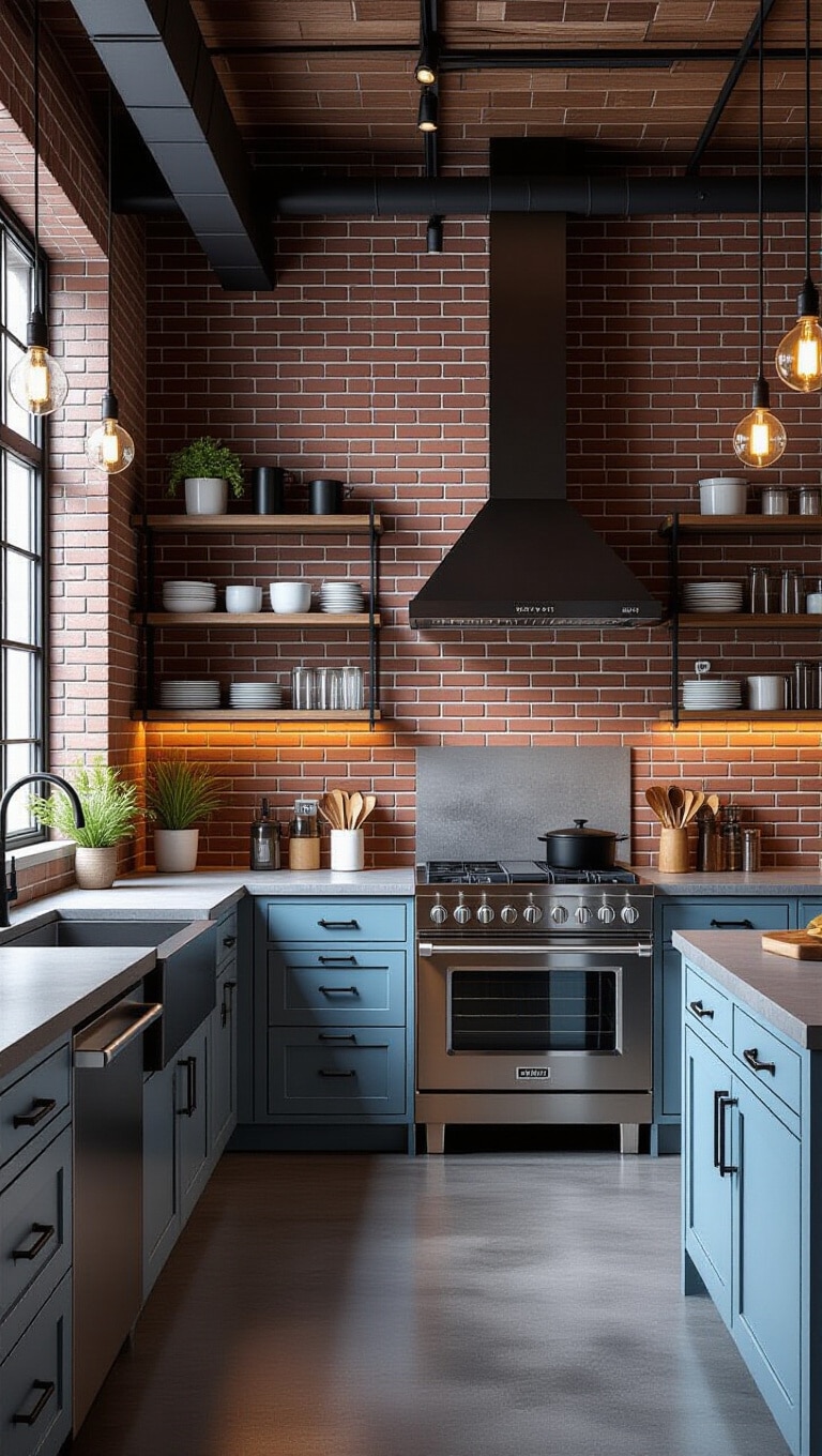 Industrial Baby Blue Loft Kitchen