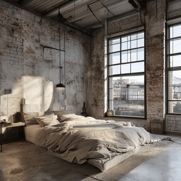 Industrial Beige Loft Bedroom