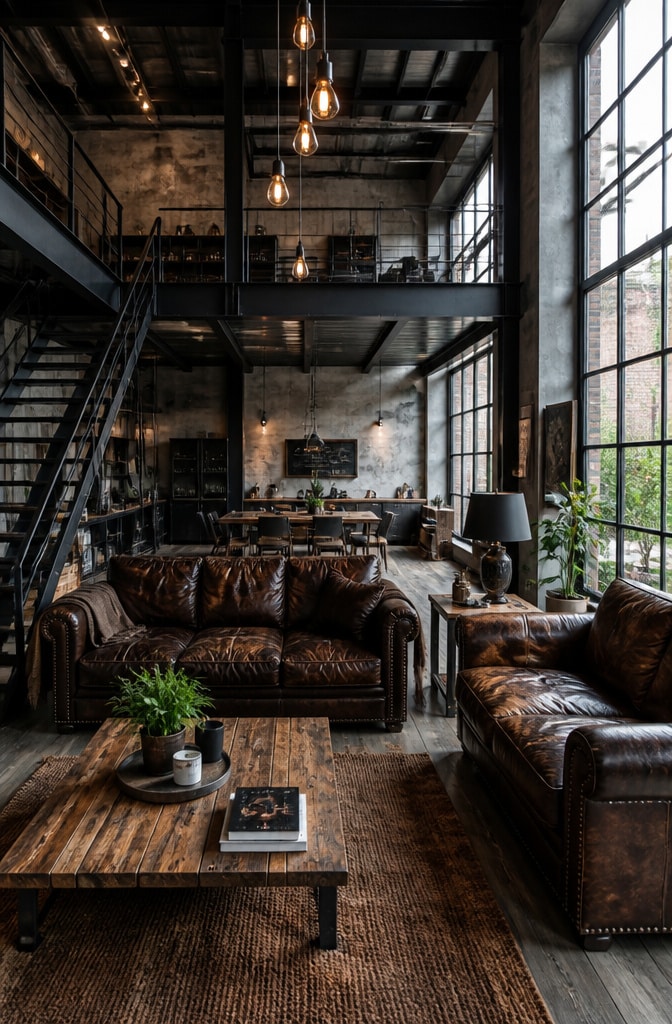 Industrial Black and Brown Urban Loft Living Room