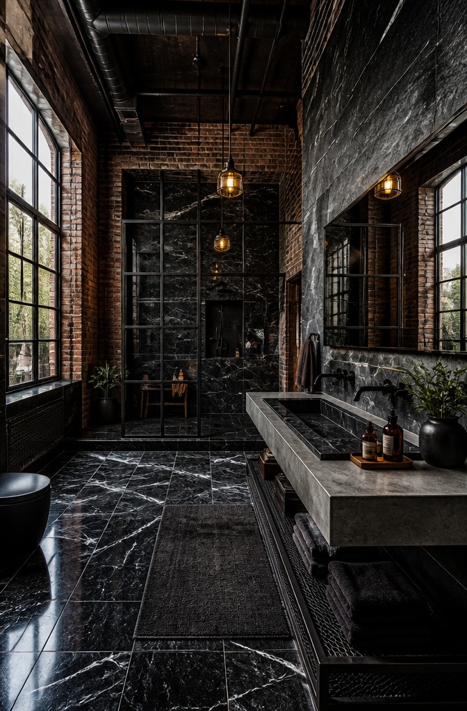 Industrial Black Marble Bathroom Loft