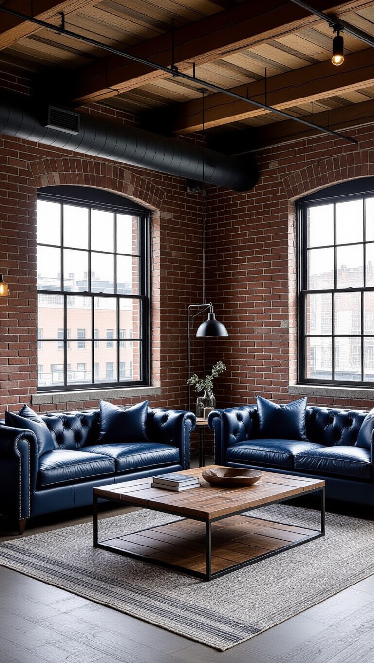 Industrial Blue and Gray Loft Living Room