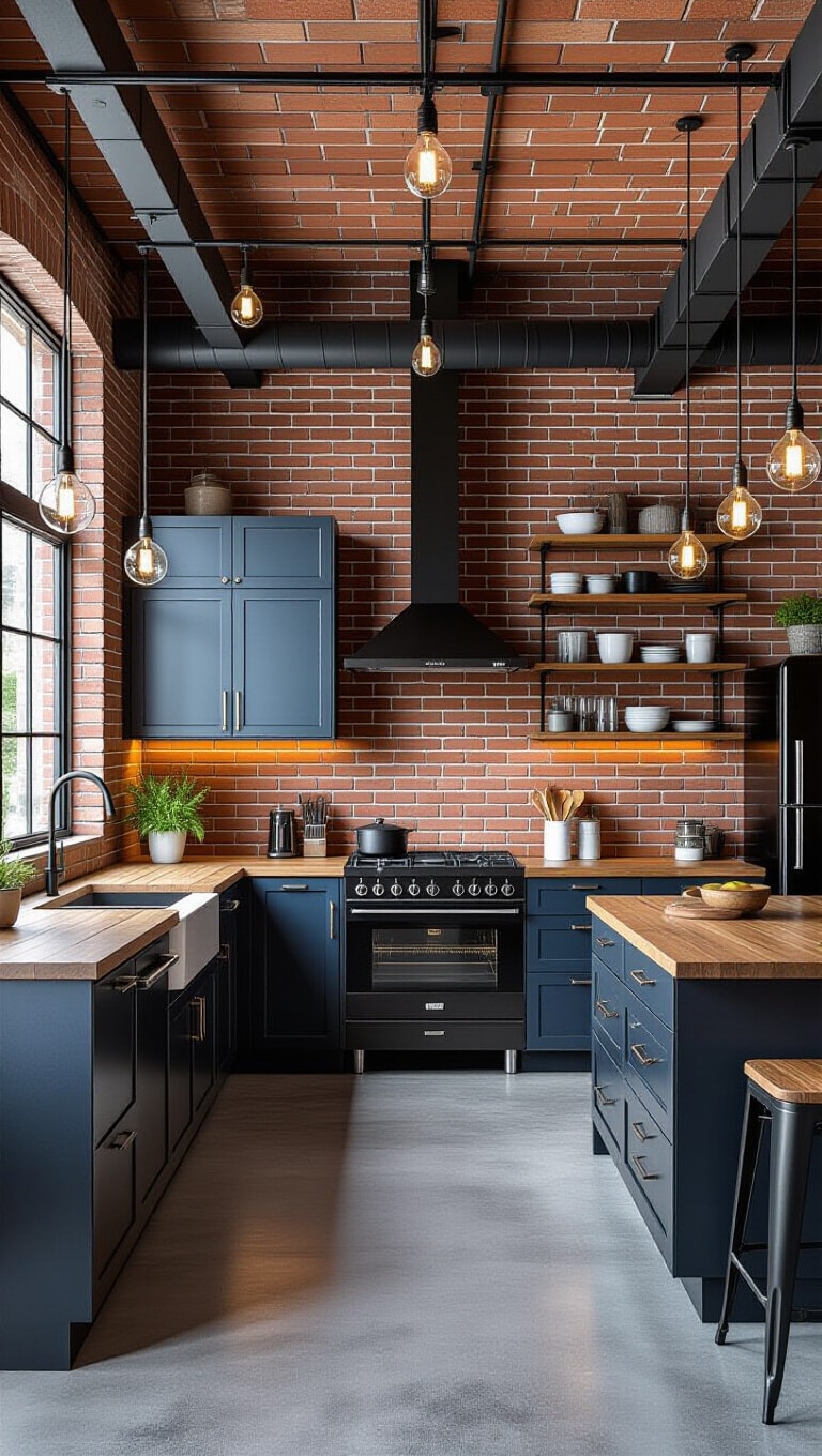 Industrial Blue and Raw Wood Kitchen