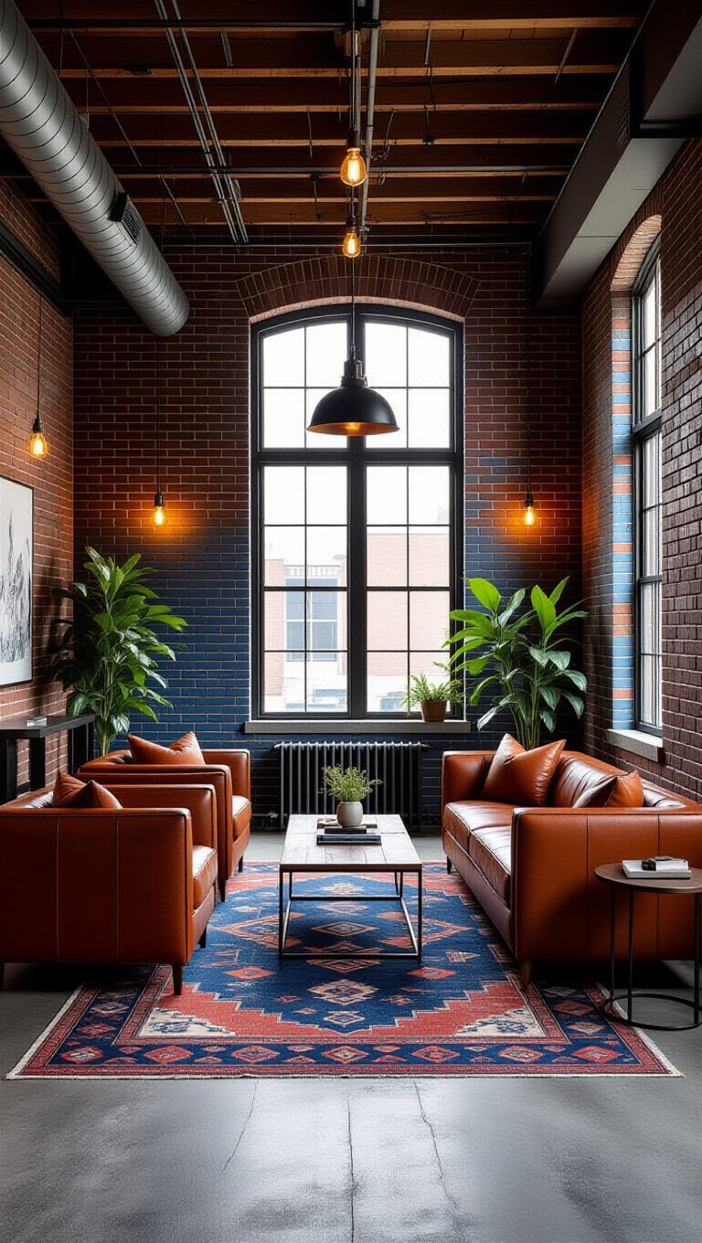Industrial Blue and Rust Urban Loft Living Room