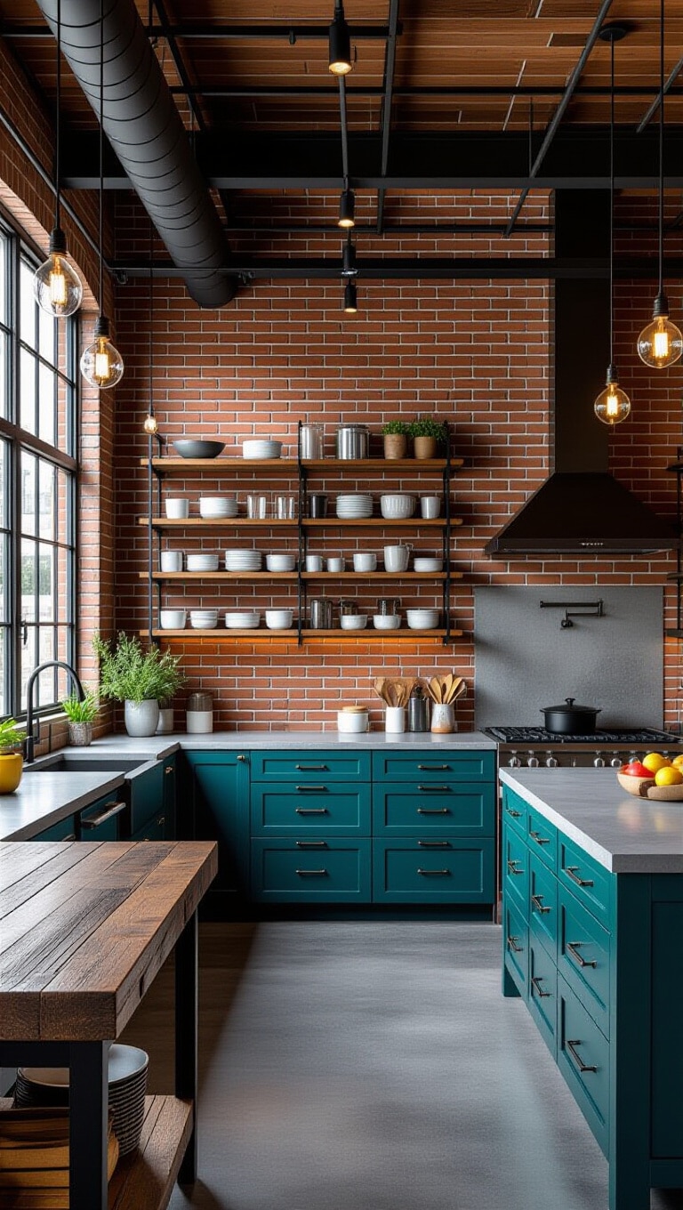 Industrial Blue-Green Fusion Kitchen