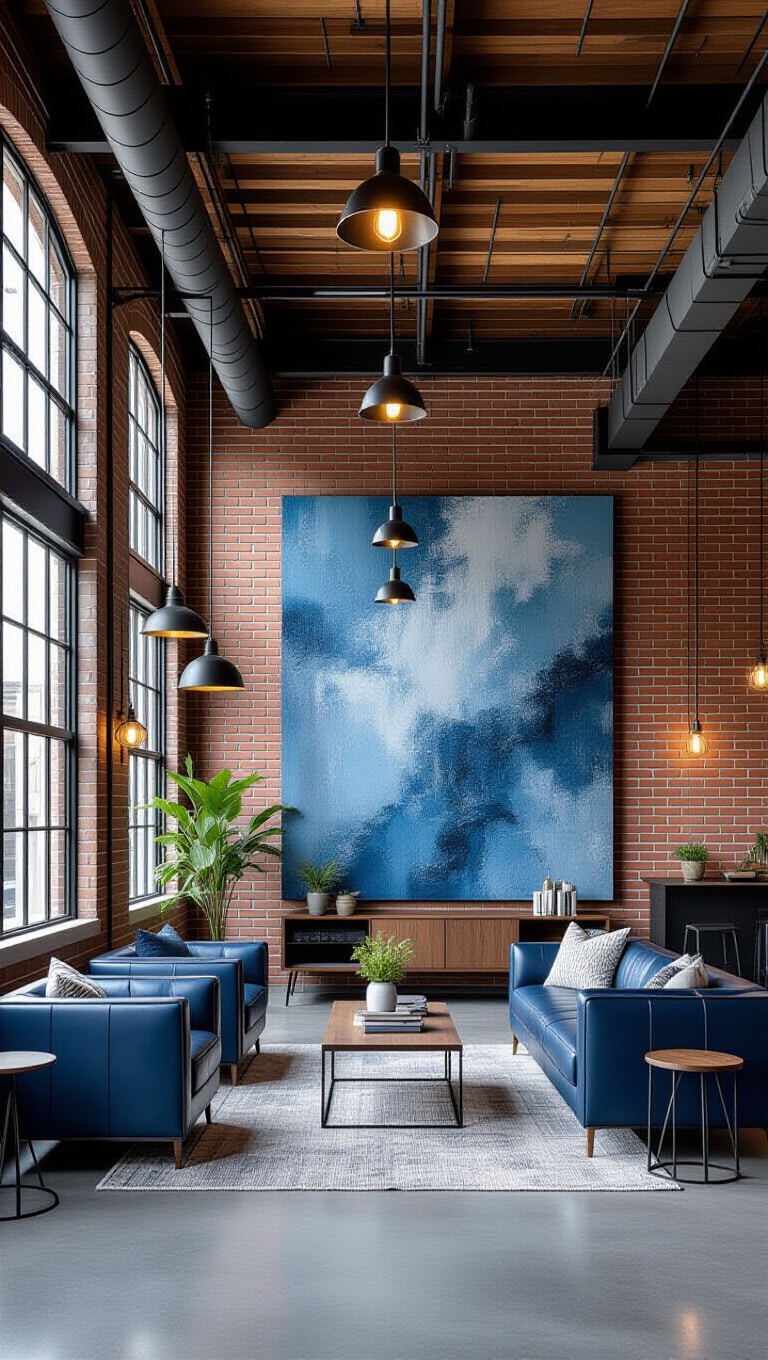Industrial Blue Loft Living Room